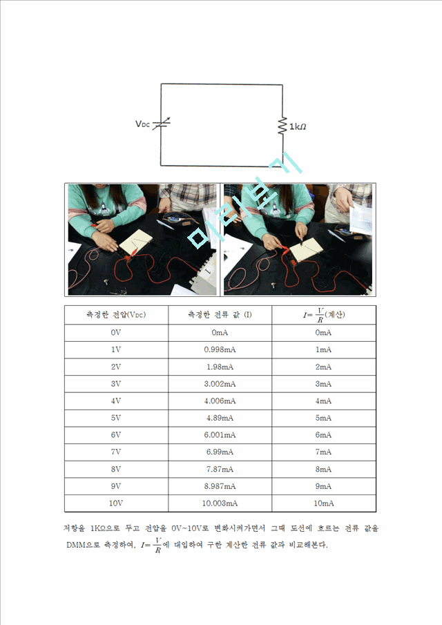 [자연과학] 전기실험 - 전류, 전압측정, 옴의법칙에 대해서.hwp